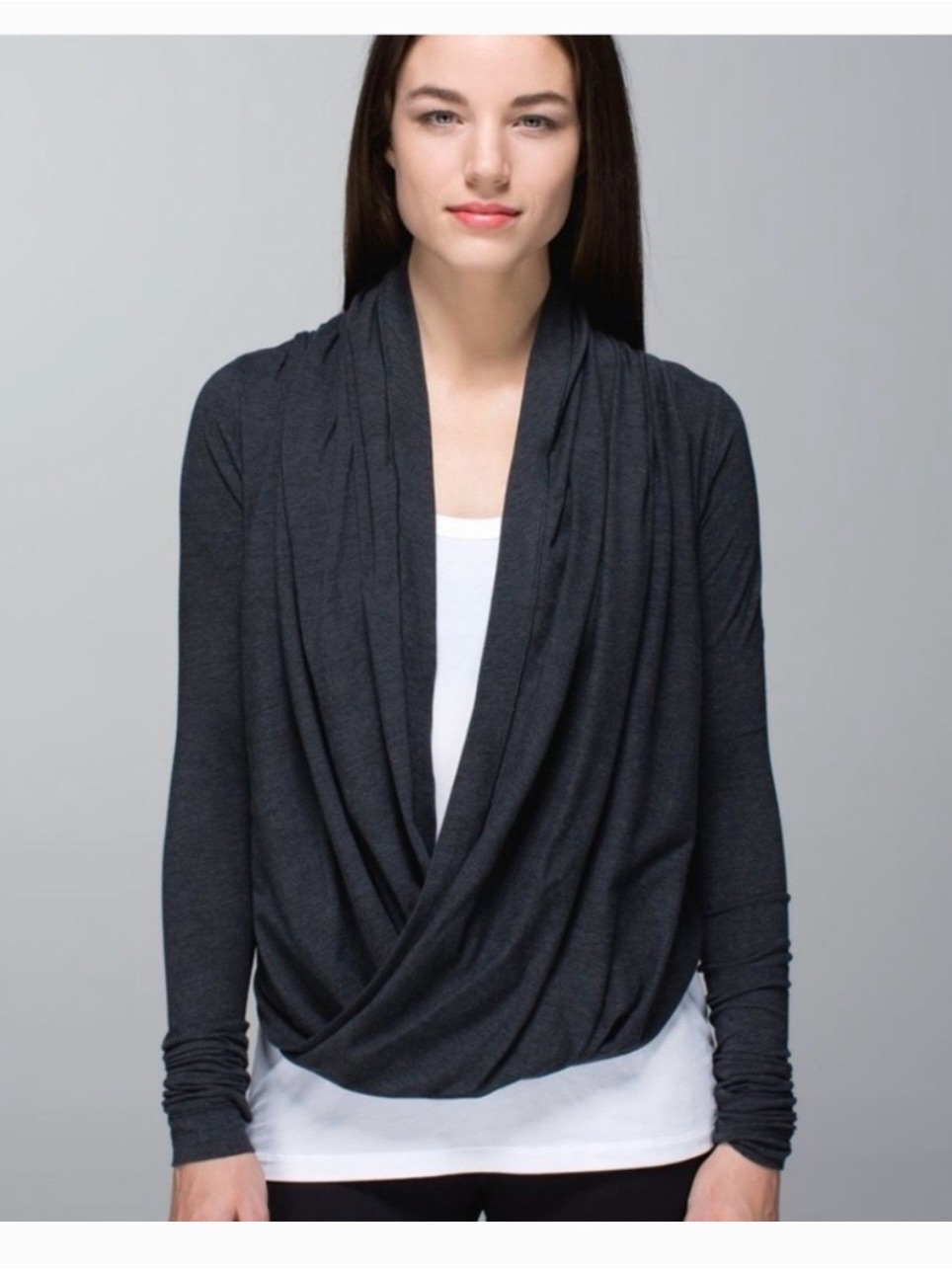 Lululemon Athletica Charcoal Draped Open-Front Long Sleeve Wrap